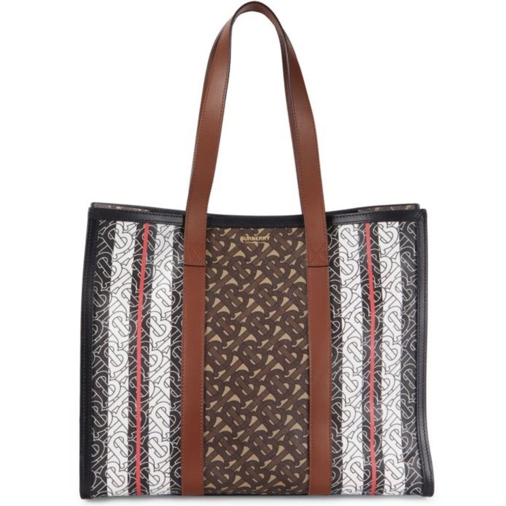 Burberry Small Monogram Striped Logo Tote NWT Bridle Brown Multicolor